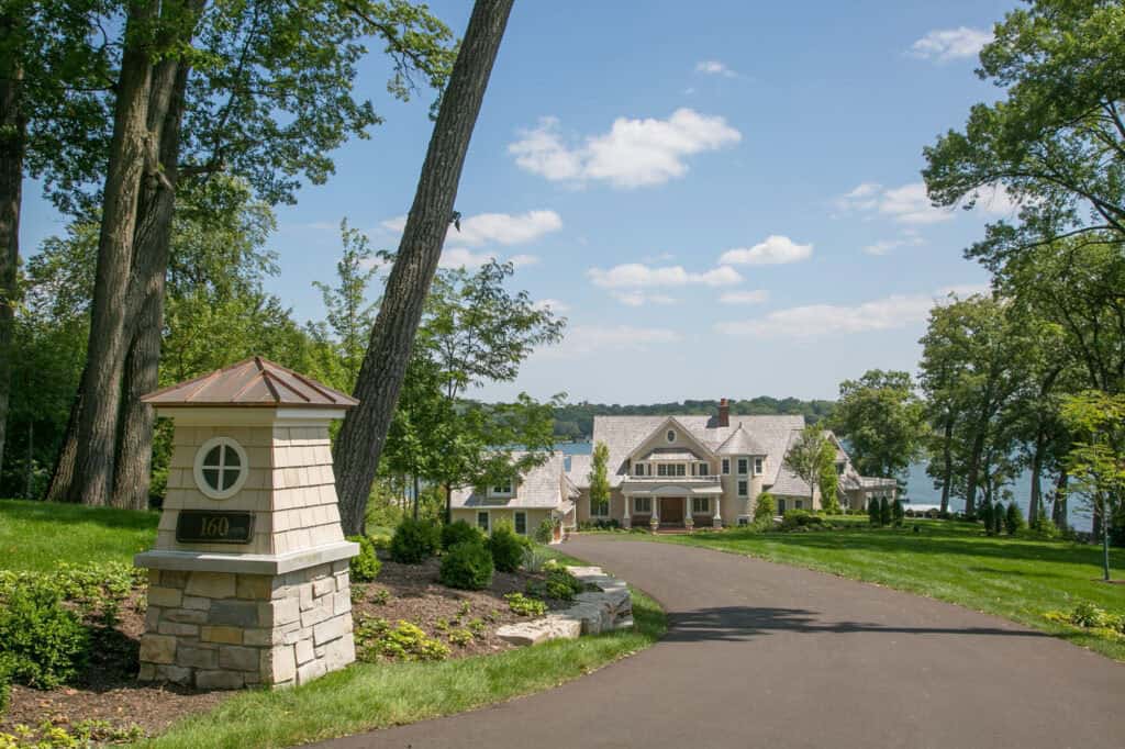 traditional style lake house exterior