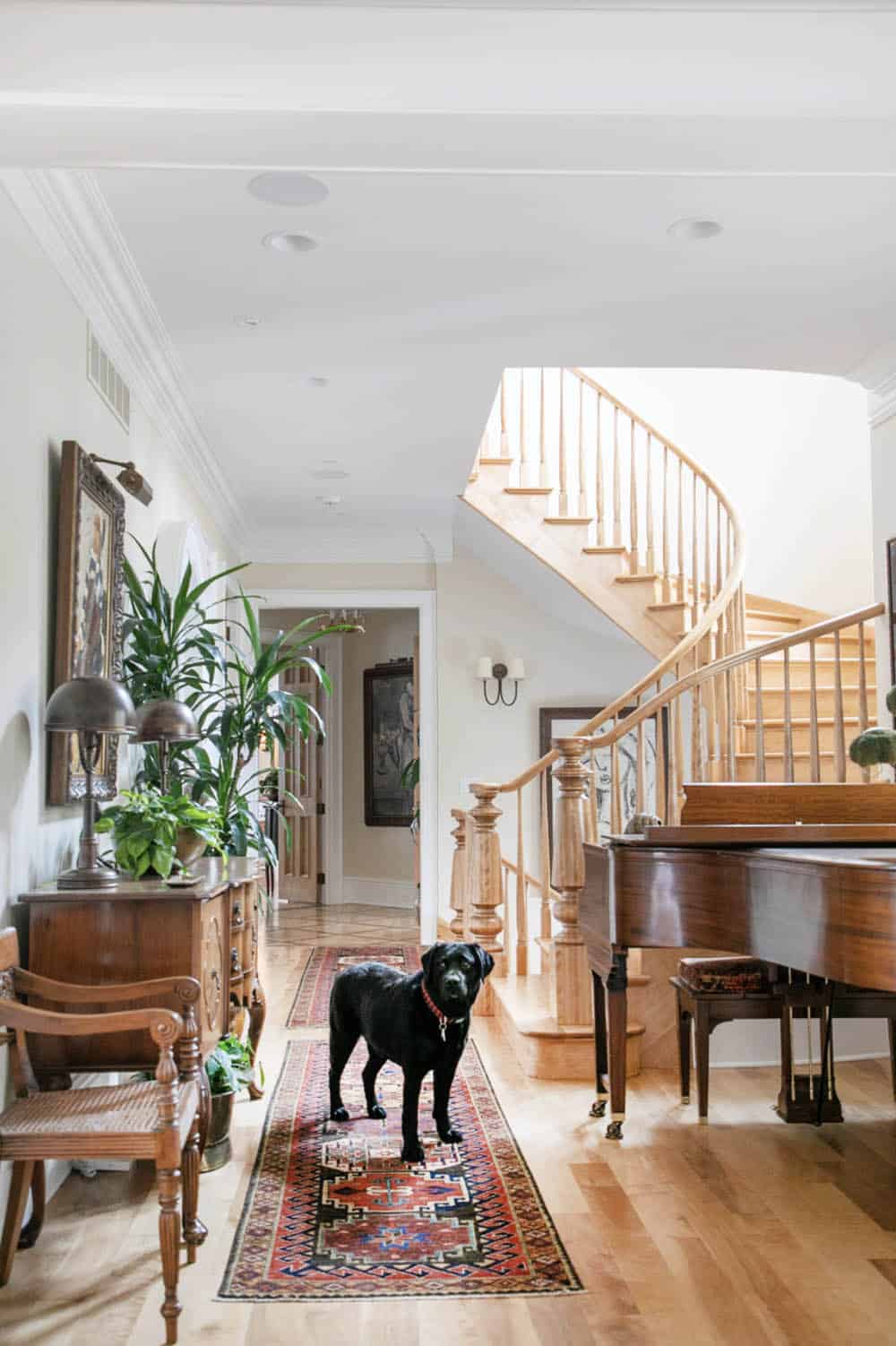 traditional style lake house entry with a staircase