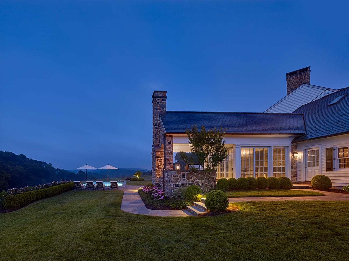 traditional home exterior at dusk
