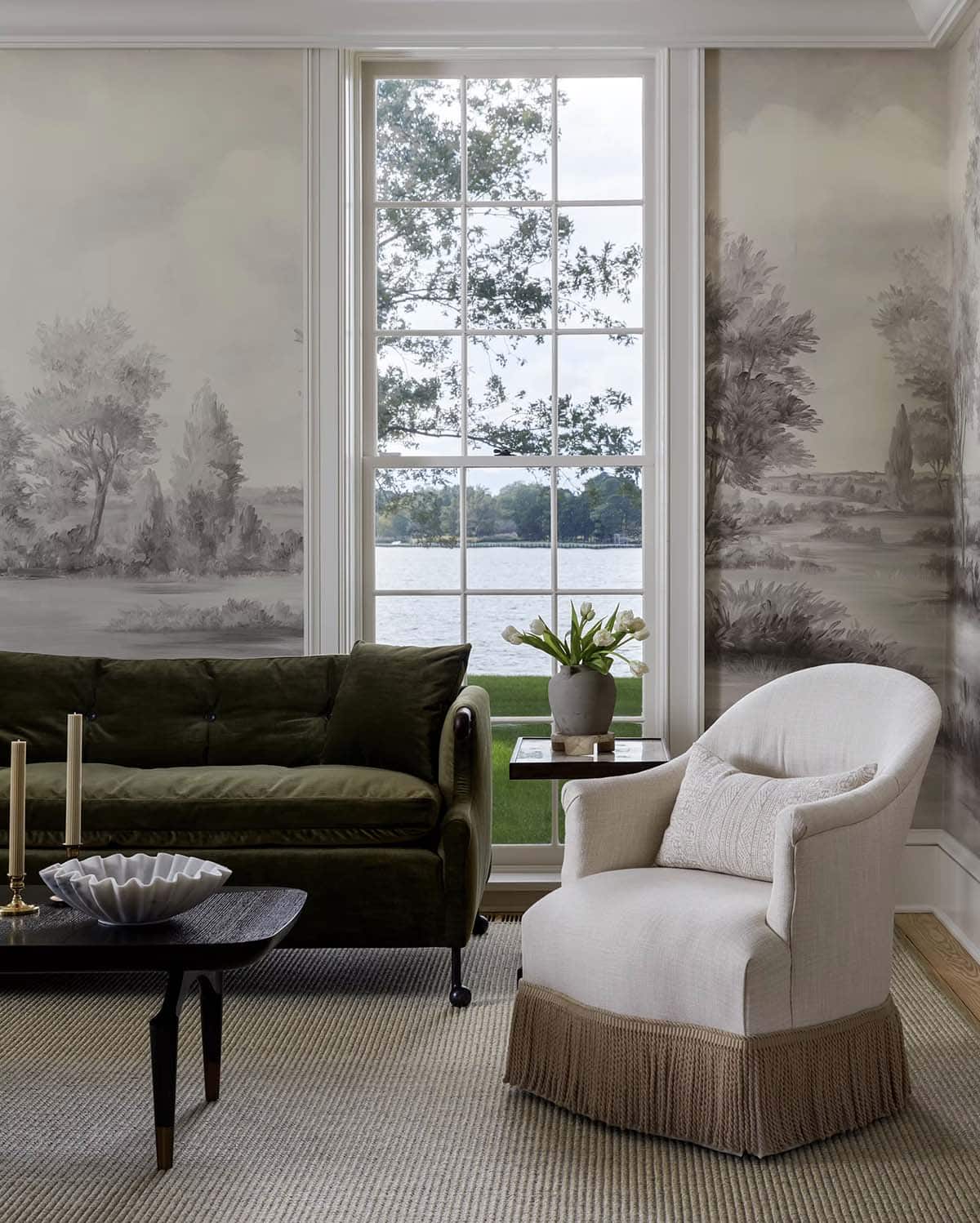 contemporary sitting room with wallpaper