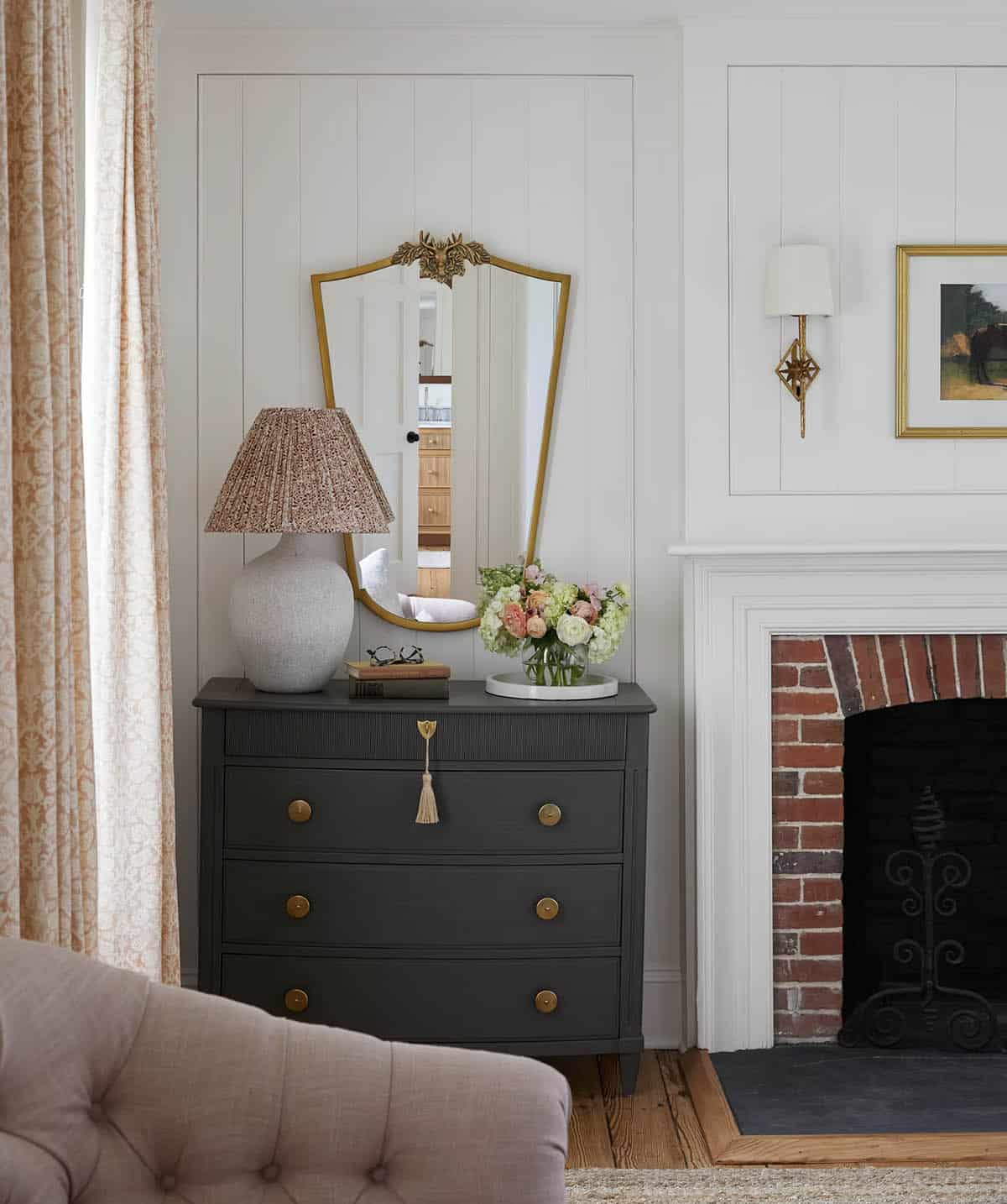 contemporary bedroom with a fireplace