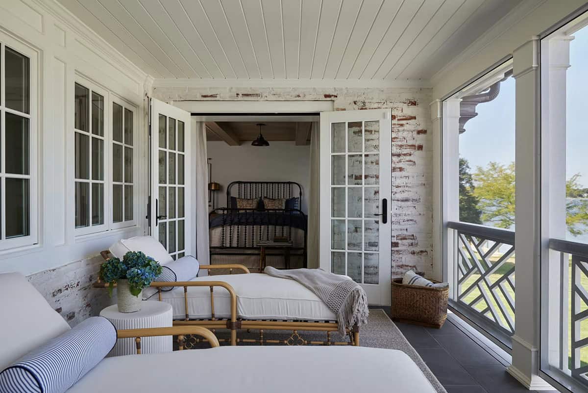 contemporary covered porch with daybeds
