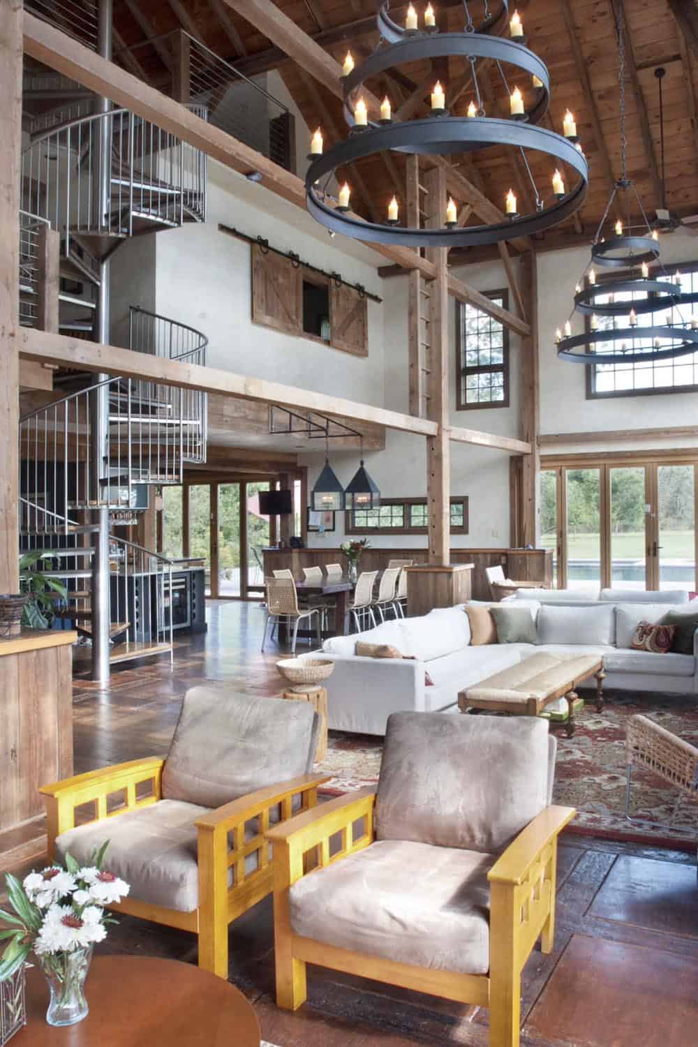 traditional living room with a two-story ceiling