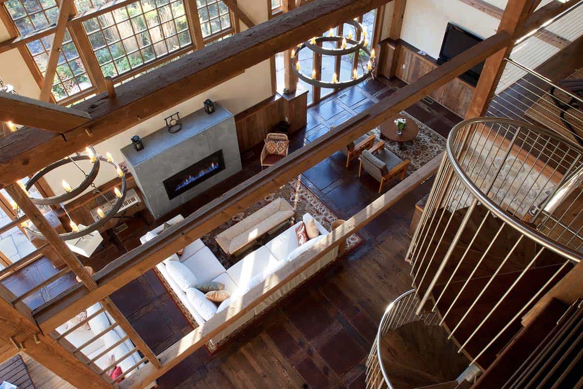 rustic modern great room overhead view