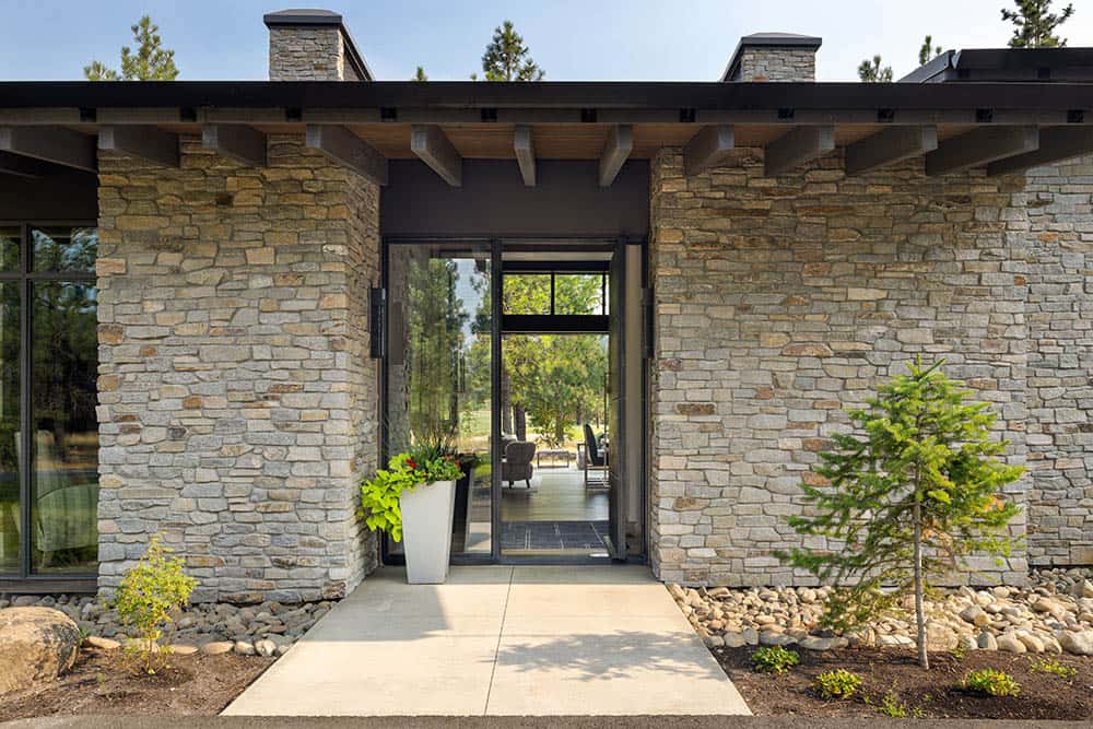 modern mountain home exterior entry
