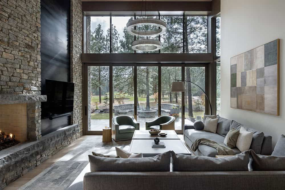 modern living room with a fireplace