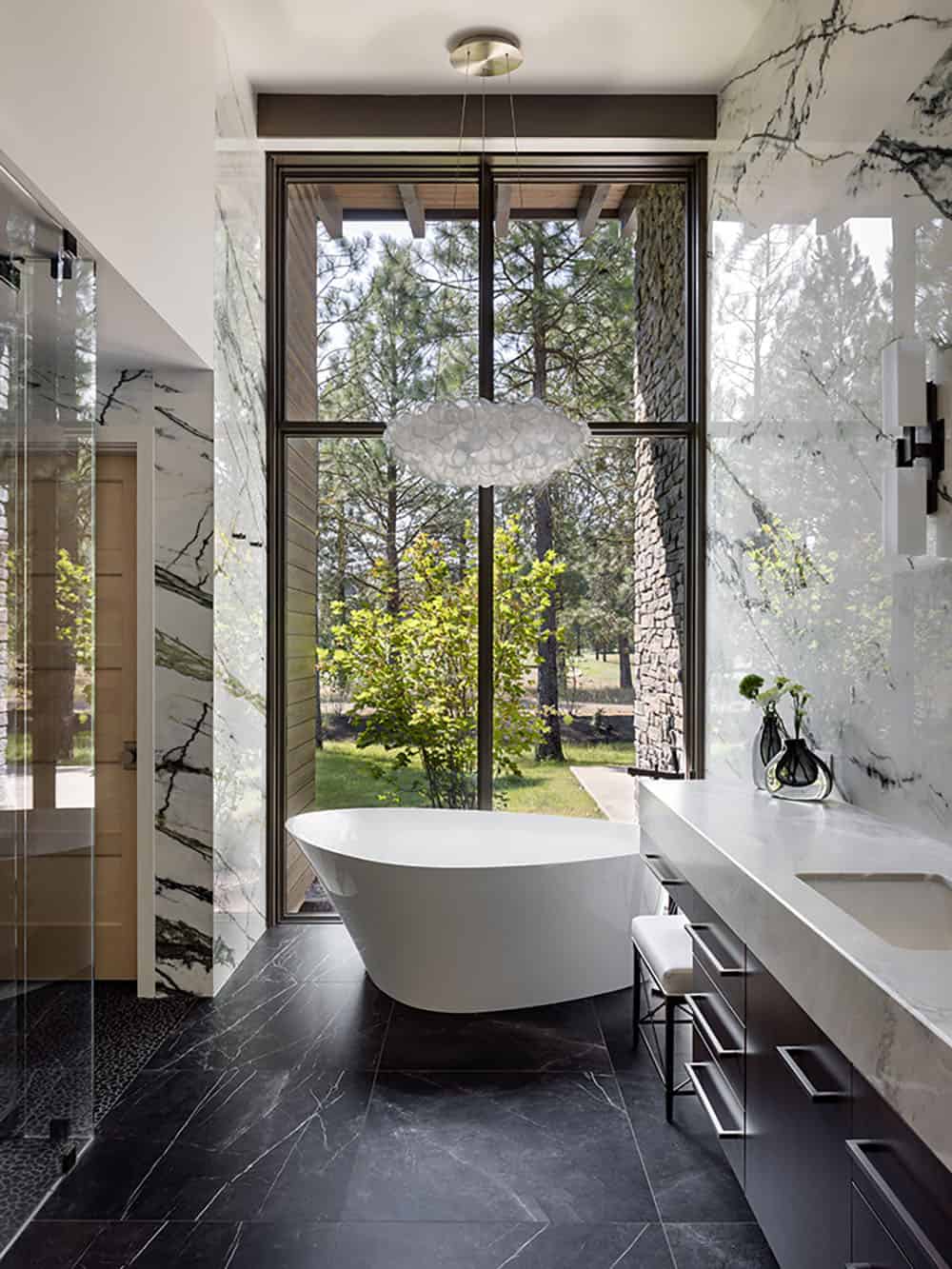 modern bathroom with a large window