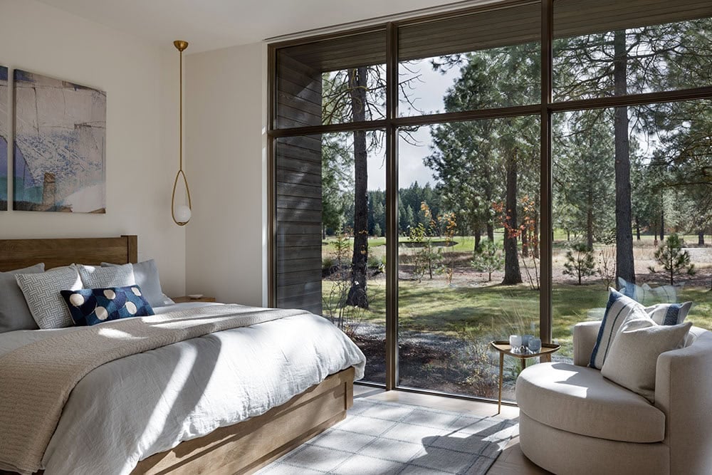modern bedroom with a large window