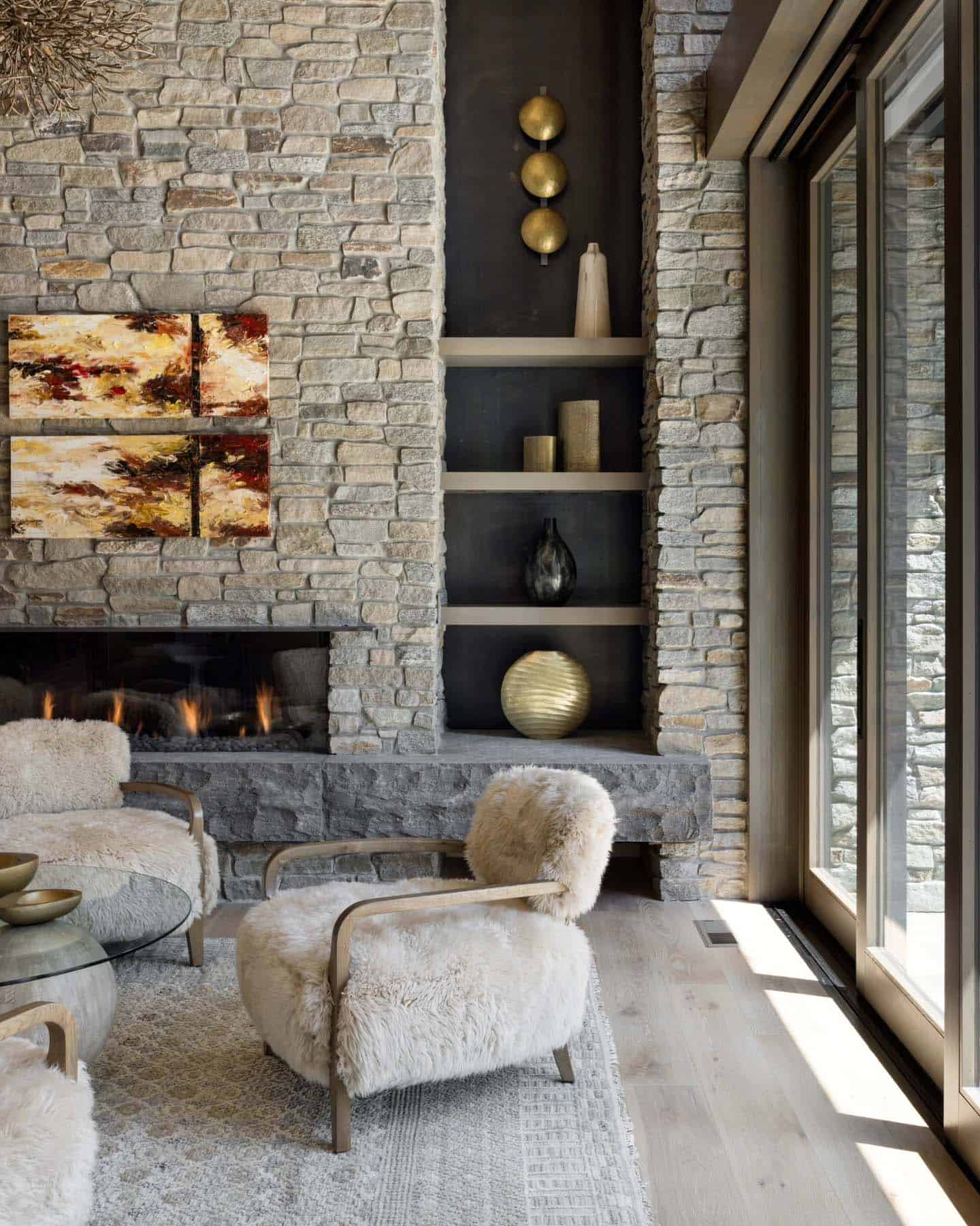 modern living room with a fireplace