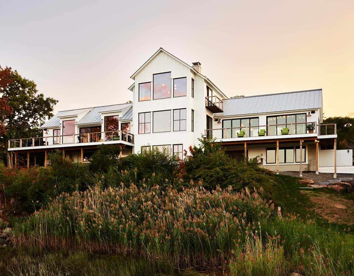 coastal modern farmhouse exterior backyard view