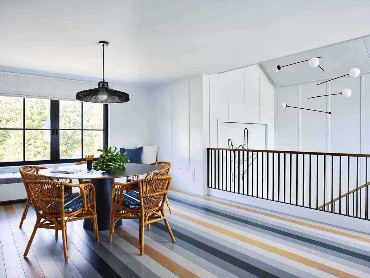 coastal modern farmhouse upstairs landing sitting area