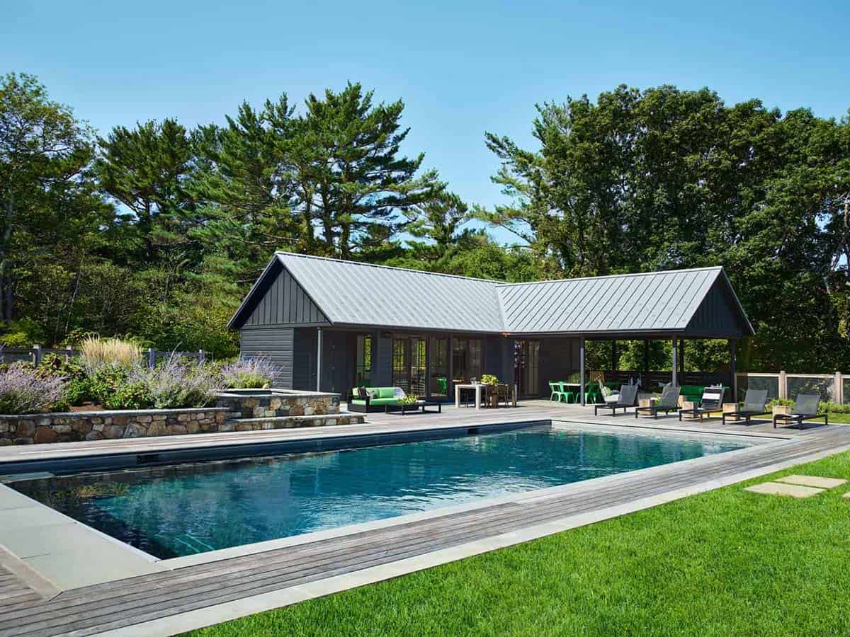 coastal modern farmhouse with a pool