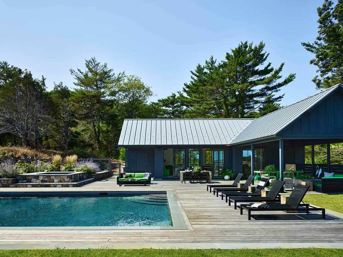 coastal modern farmhouse with a pool