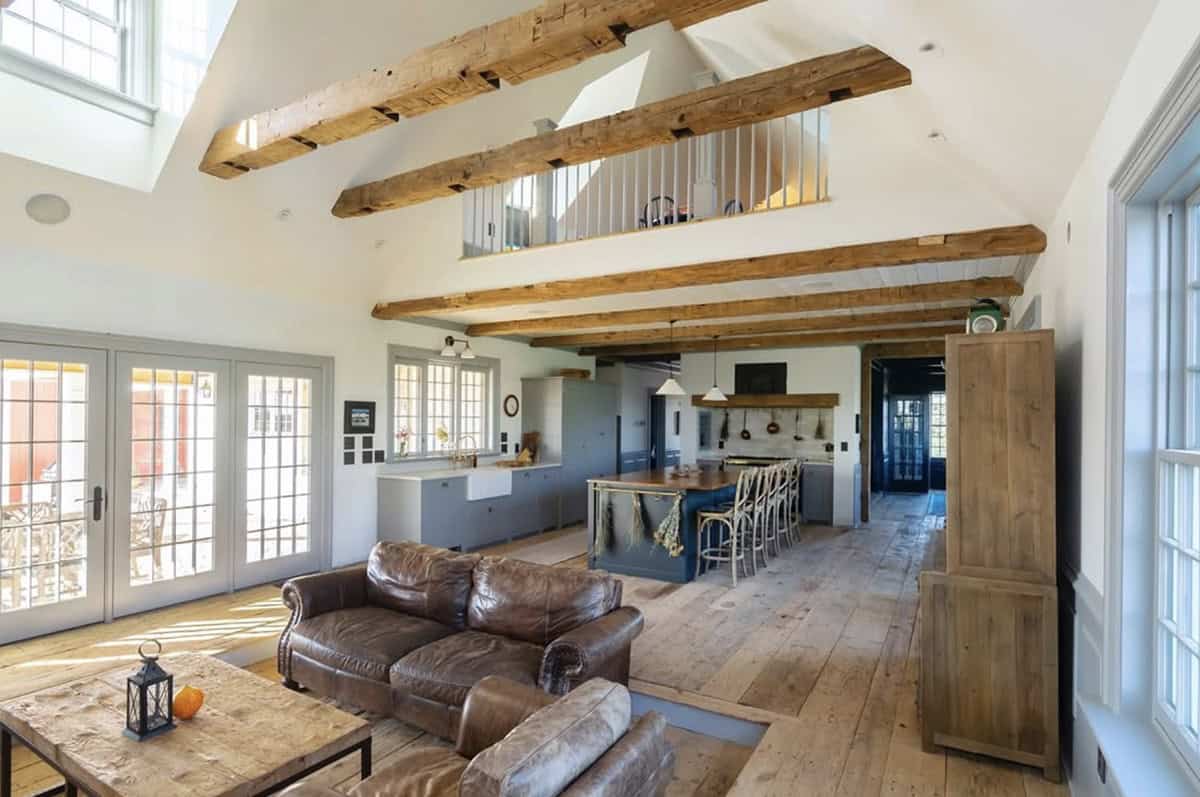farmhouse style family room looking towards the kitchen
