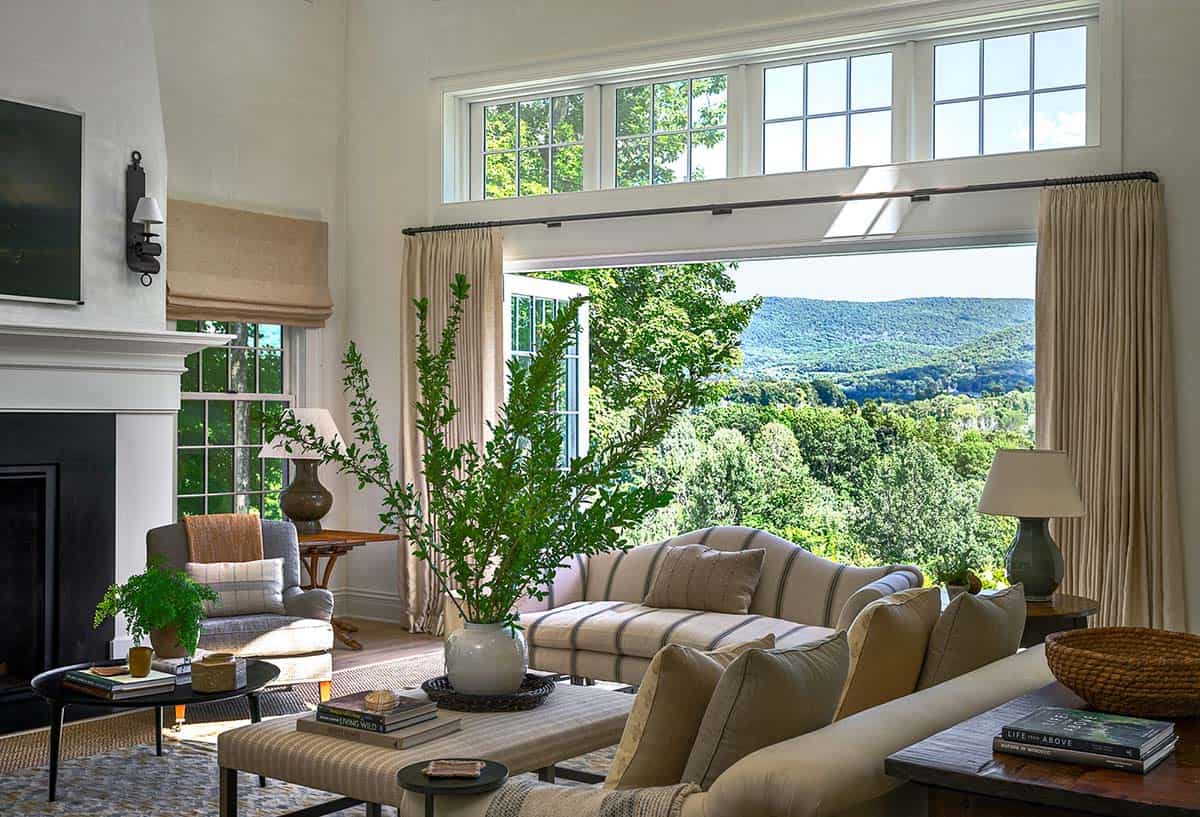 modern farmhouse style living room with sliding glass doors