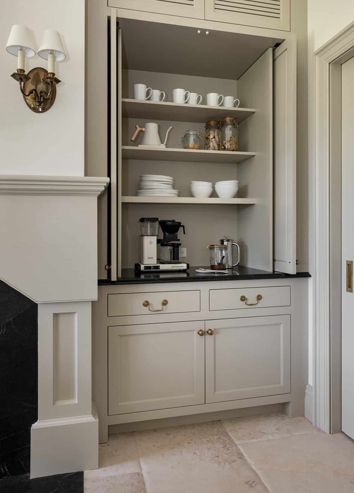 modern farmhouse style hidden coffee bar