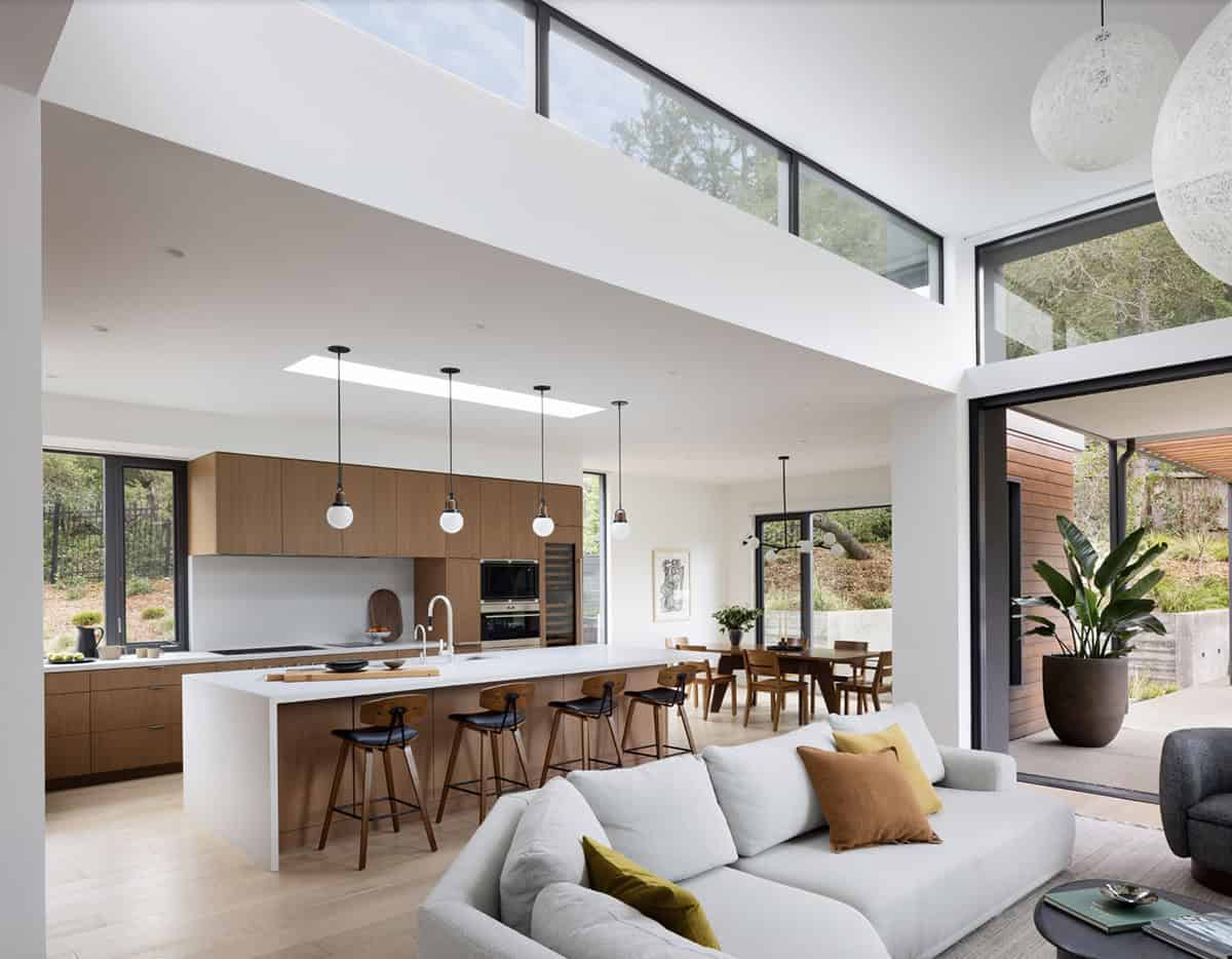 contemporary living room with a clerestory window