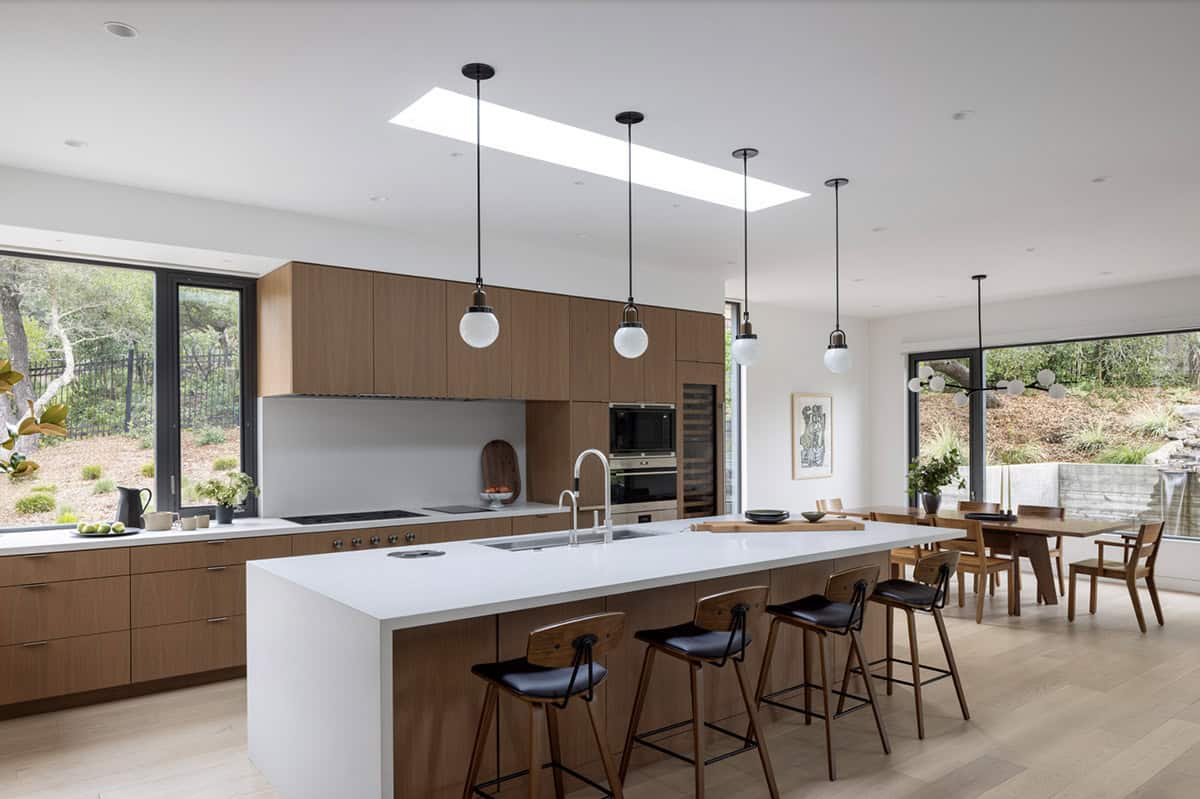 contemporary kitchen with a skylight