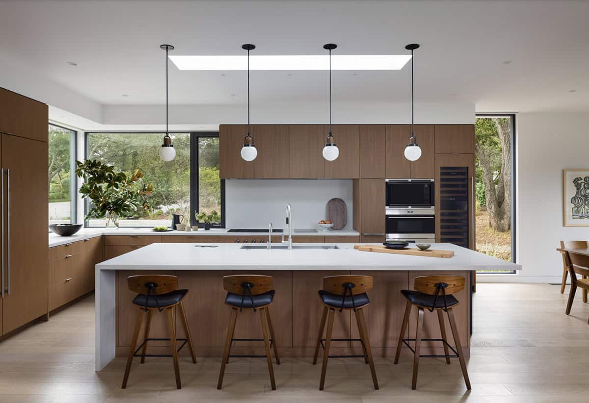 contemporary kitchen with a skylight