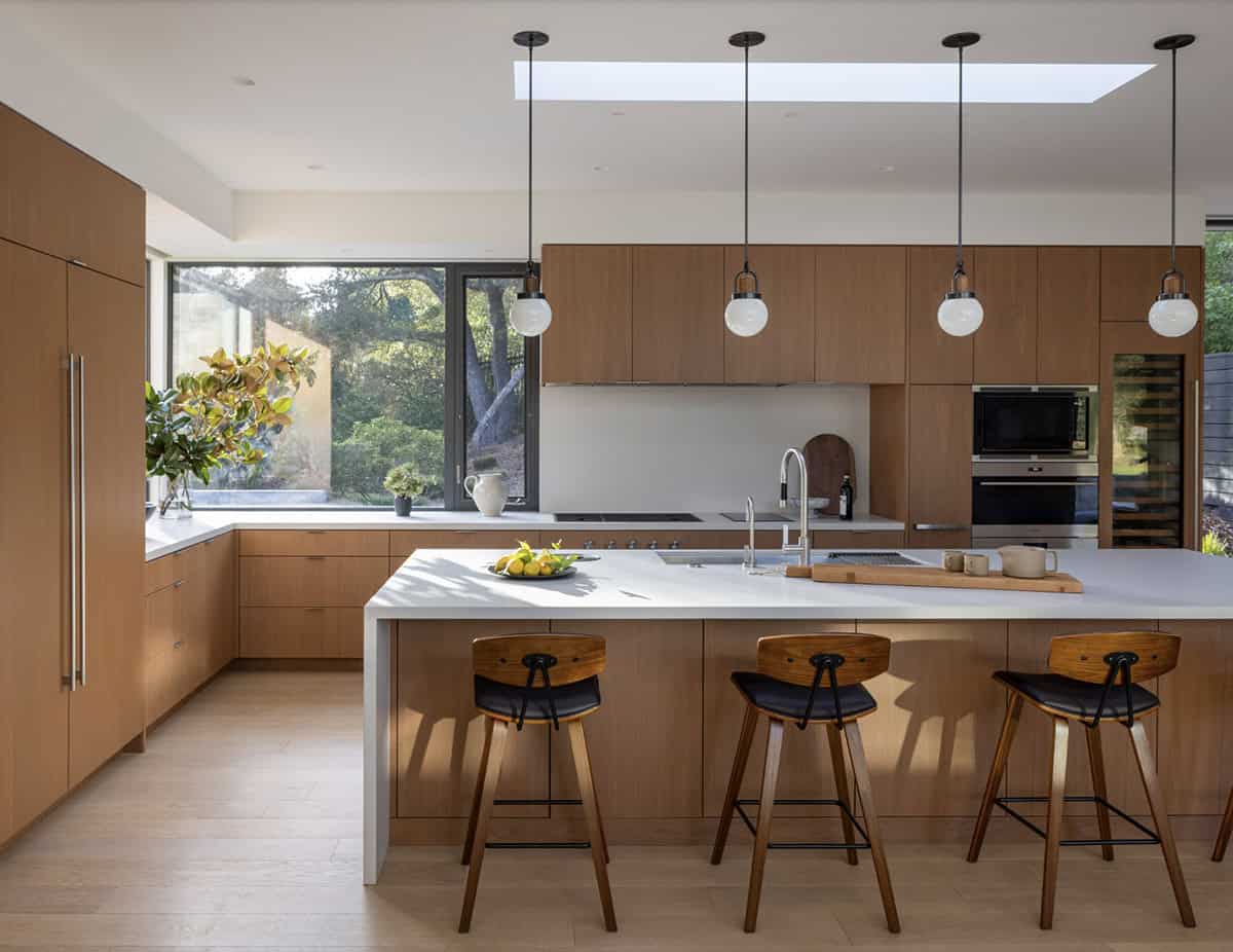 contemporary kitchen with a skylight