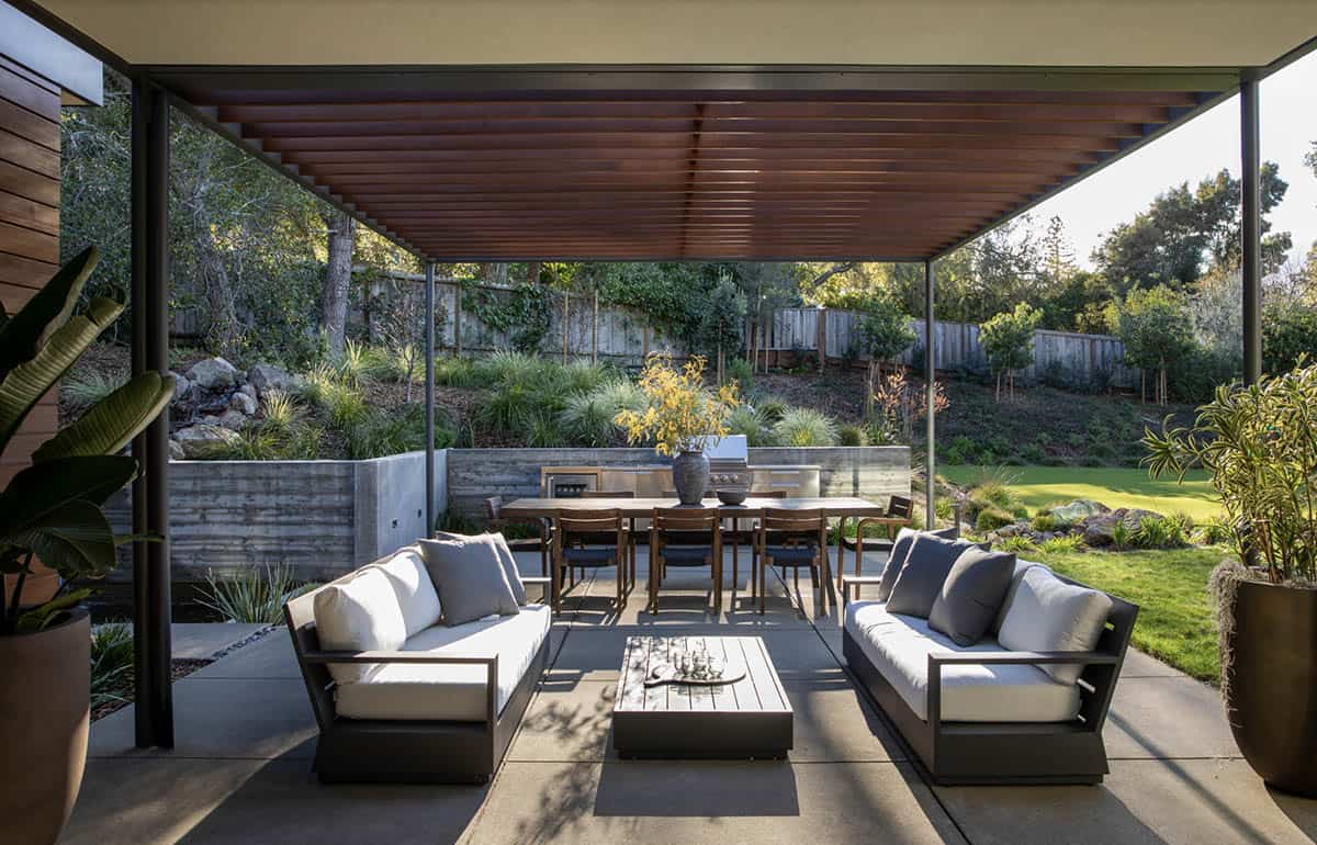 contemporary home patio with outdoor furniture