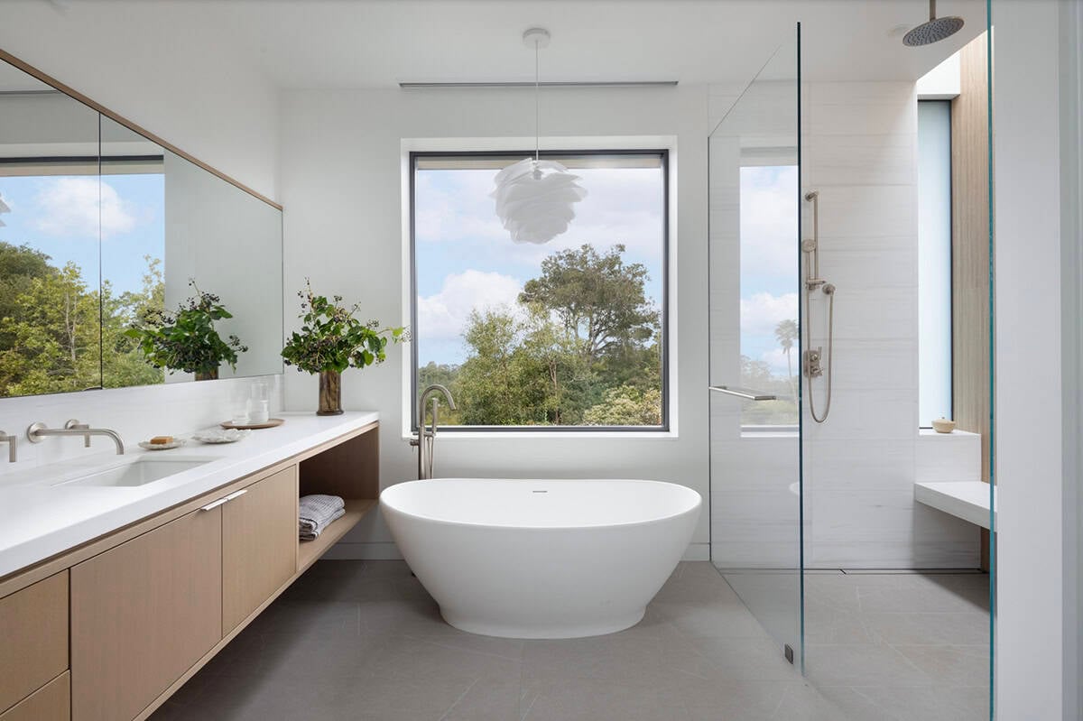 contemporary bathroom with a freestanding tub