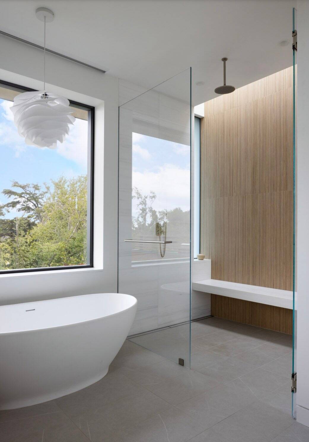 contemporary bathroom with a freestanding tub