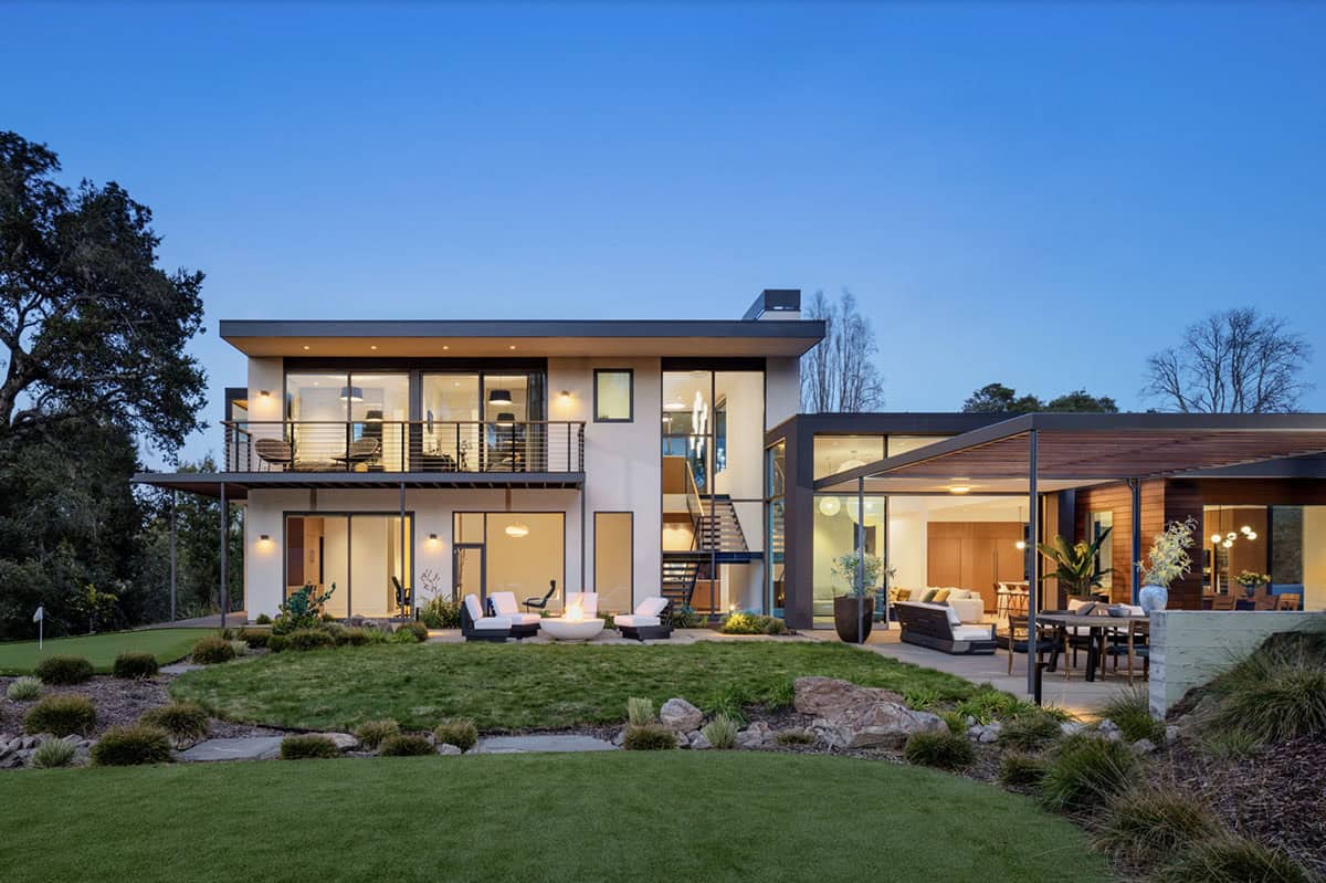 contemporary home exterior at dusk