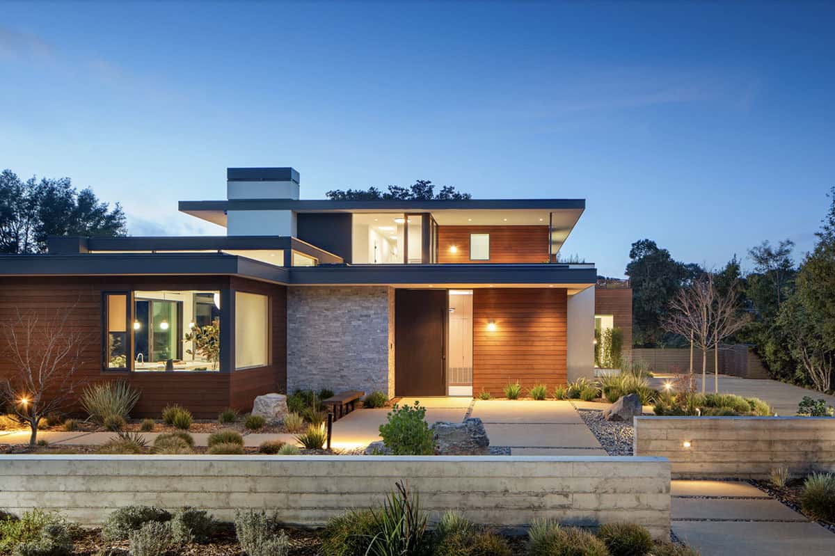 contemporary home exterior at dusk