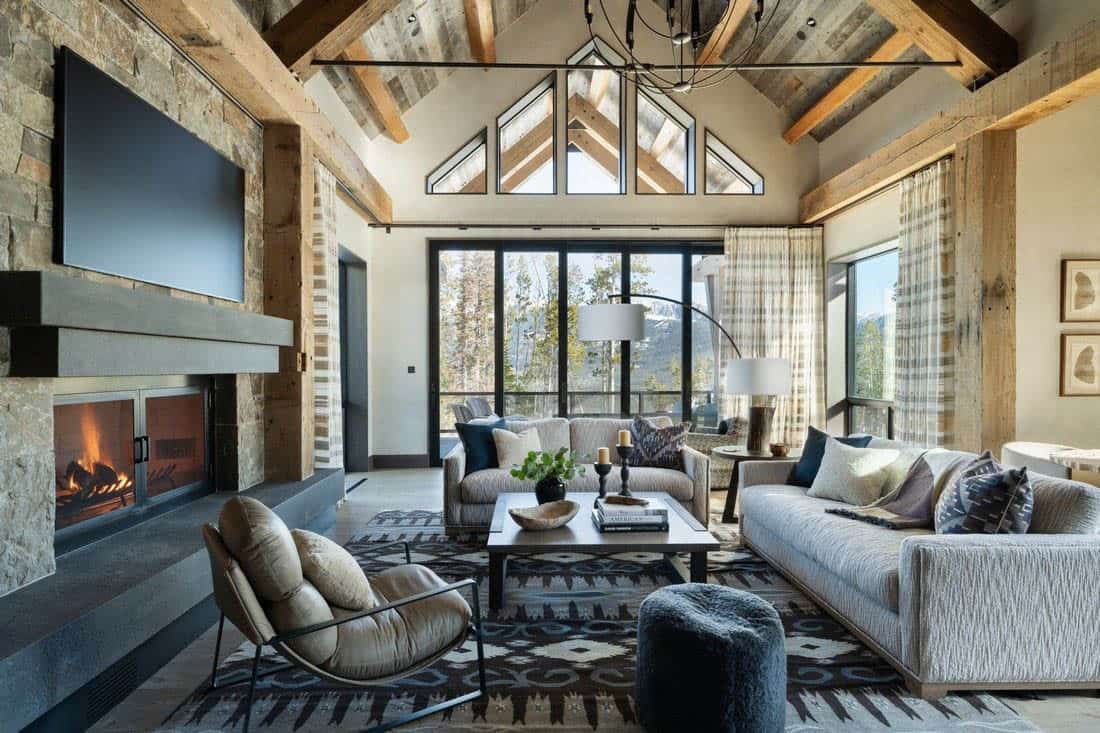 contemporary mountain house living room