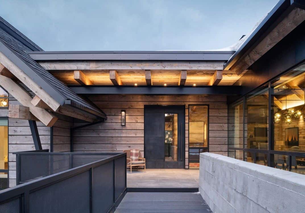 contemporary mountain house exterior entry