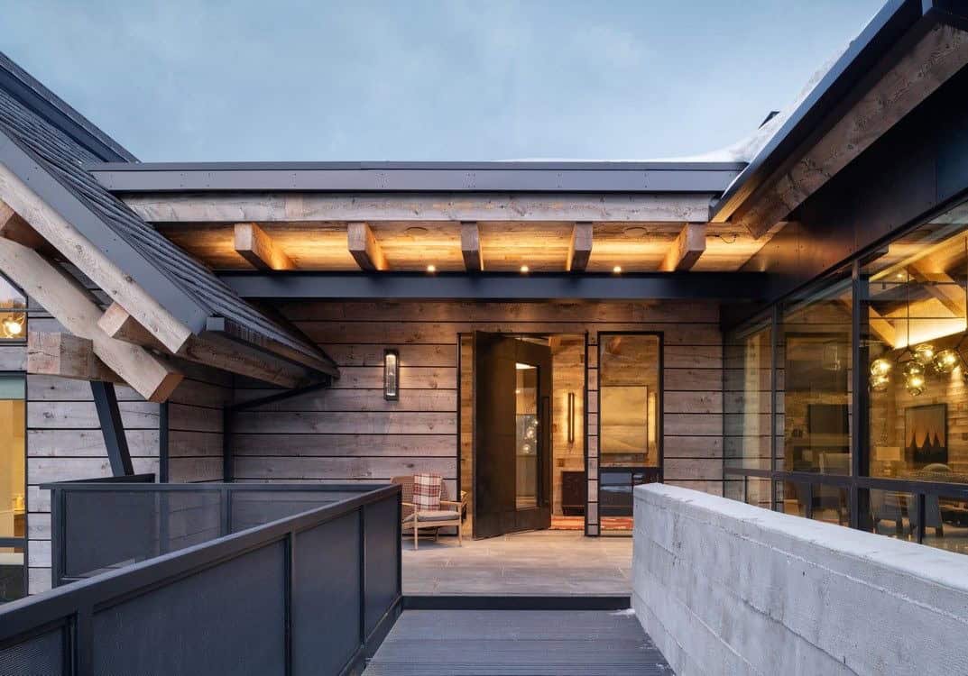 contemporary mountain house exterior entry
