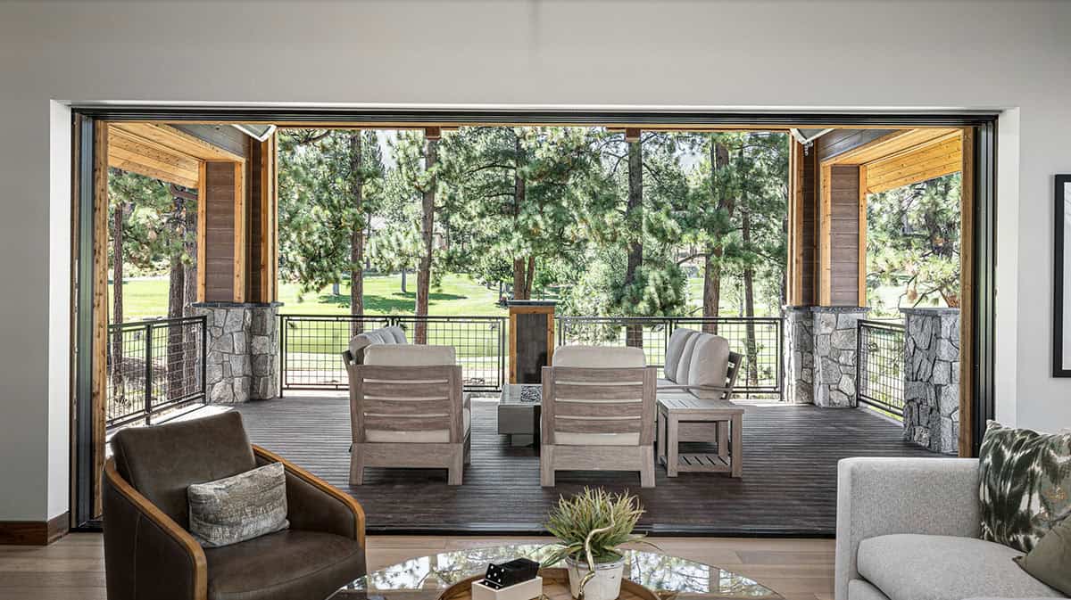 Contemporary Living Room with sliding glass doors