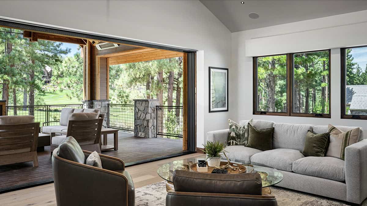 Contemporary Living Room with sliding glass doors
