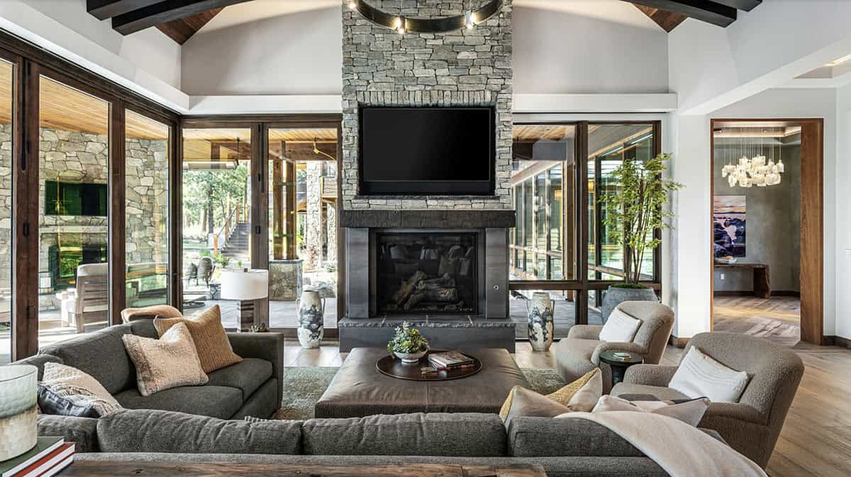 Contemporary Living Room with a fireplace