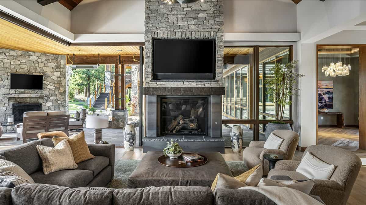 Contemporary Living Room with a fireplace