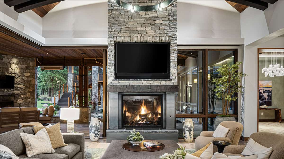 Contemporary Living Room with a Fireplace