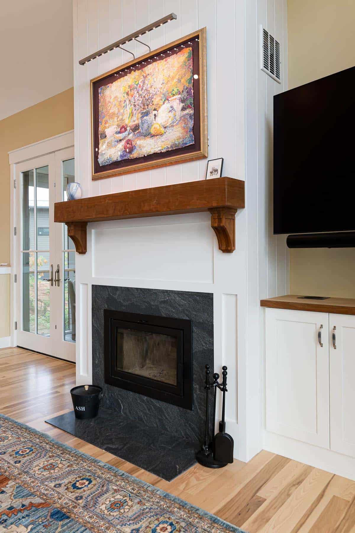 contemporary living room with a fireplace 