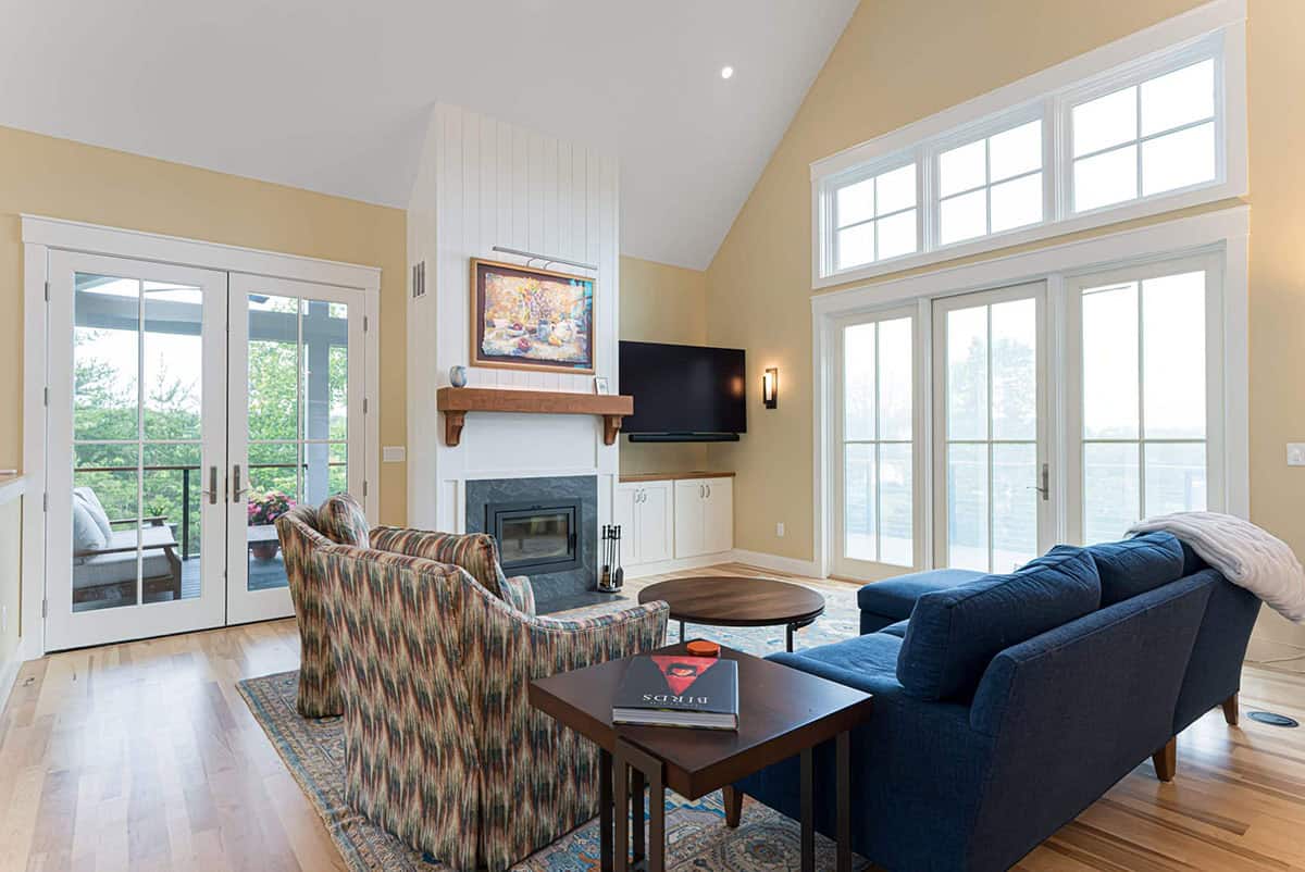contemporary living room with a fireplace