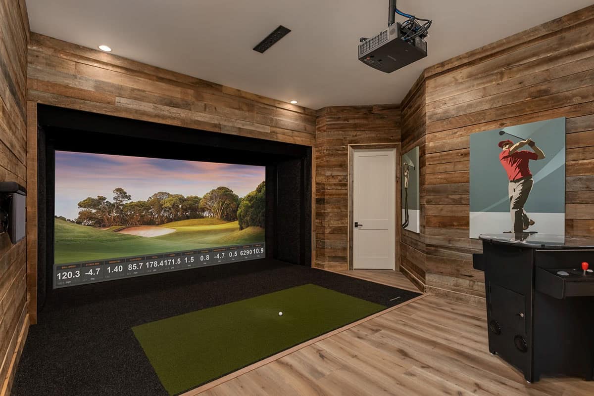 contemporary golf simulator room