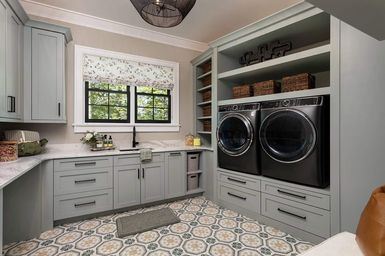 contemporary laundry room with a sink