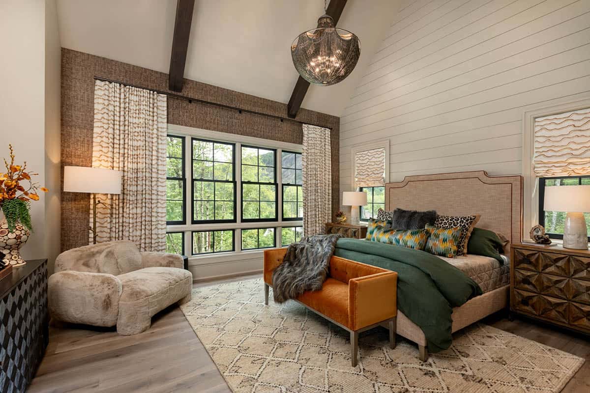 contemporary guest bedroom with a large window