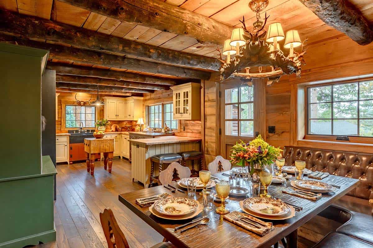 modern rustic dining room and kitchen