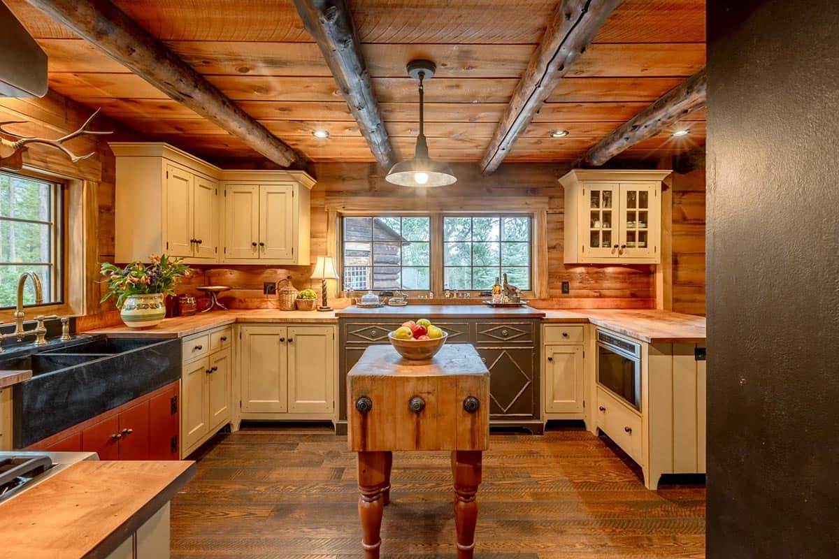 modern rustic kitchen with a butcher block island