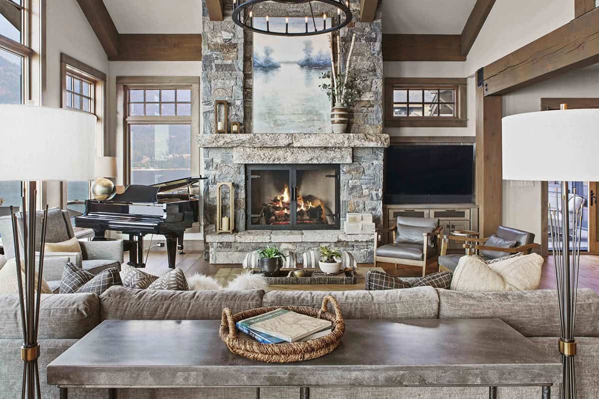 contemporary living room with a fireplace