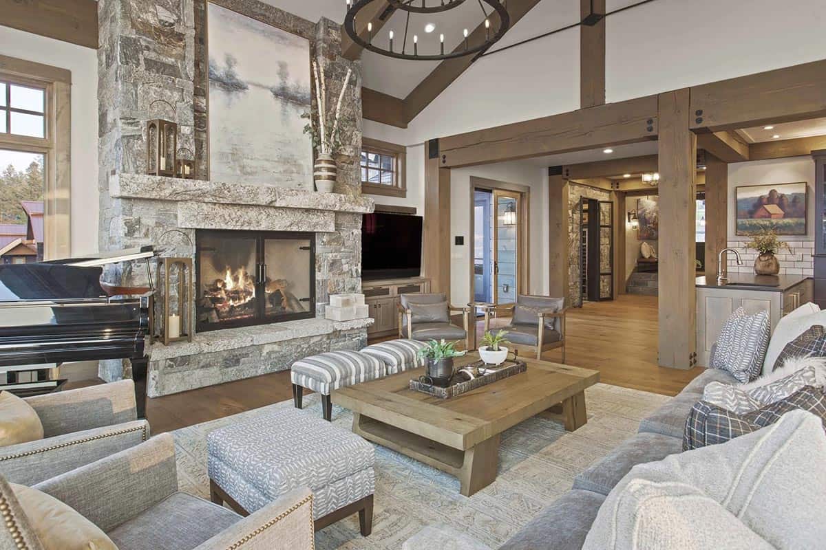 contemporary living room with a fireplace