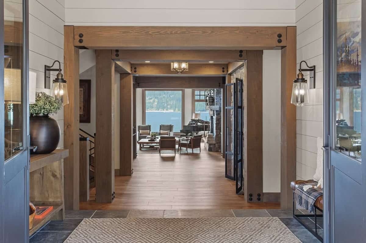 contemporary lake house entry