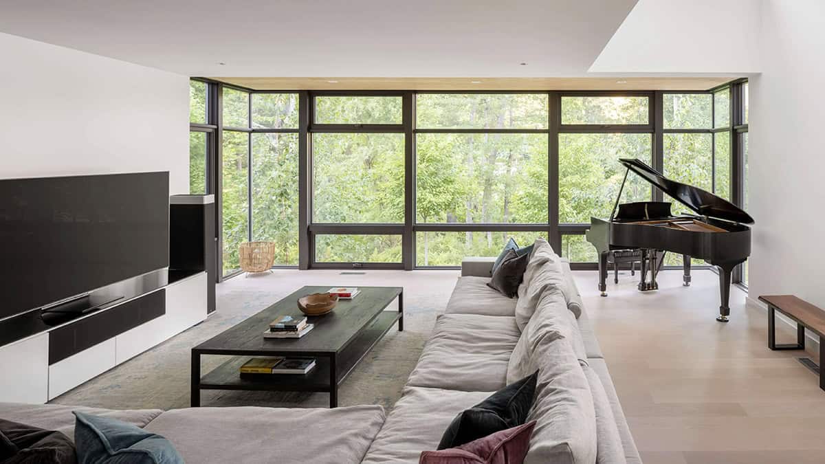 contemporary living room with large windows