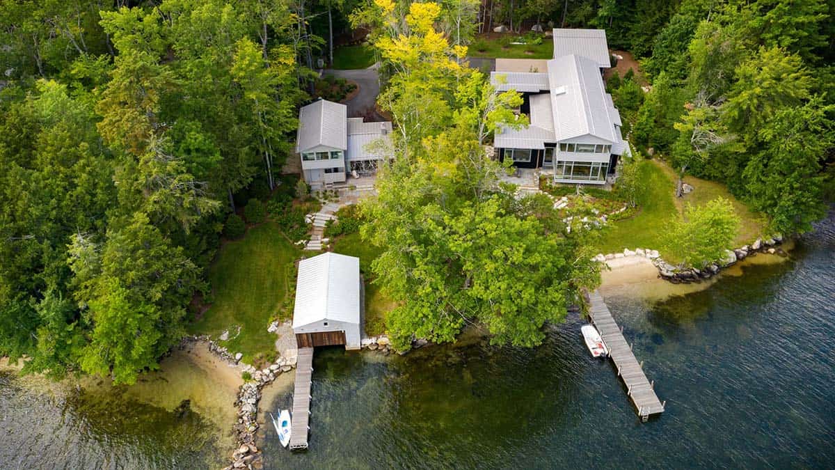 lake house exterior aerial view