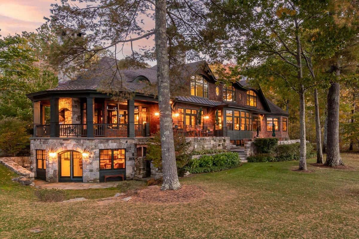 lake house exterior backyard view